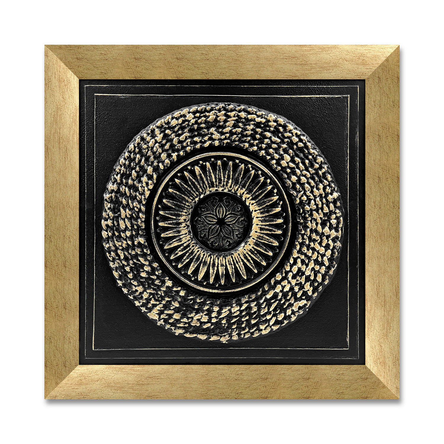 ORIGINÁLNY OBRAZ, abstraktné, etno, 85/85 cm  - čierna/zlatá, Lifestyle, kompozitné drevo/plast (85/85cm) - Monee