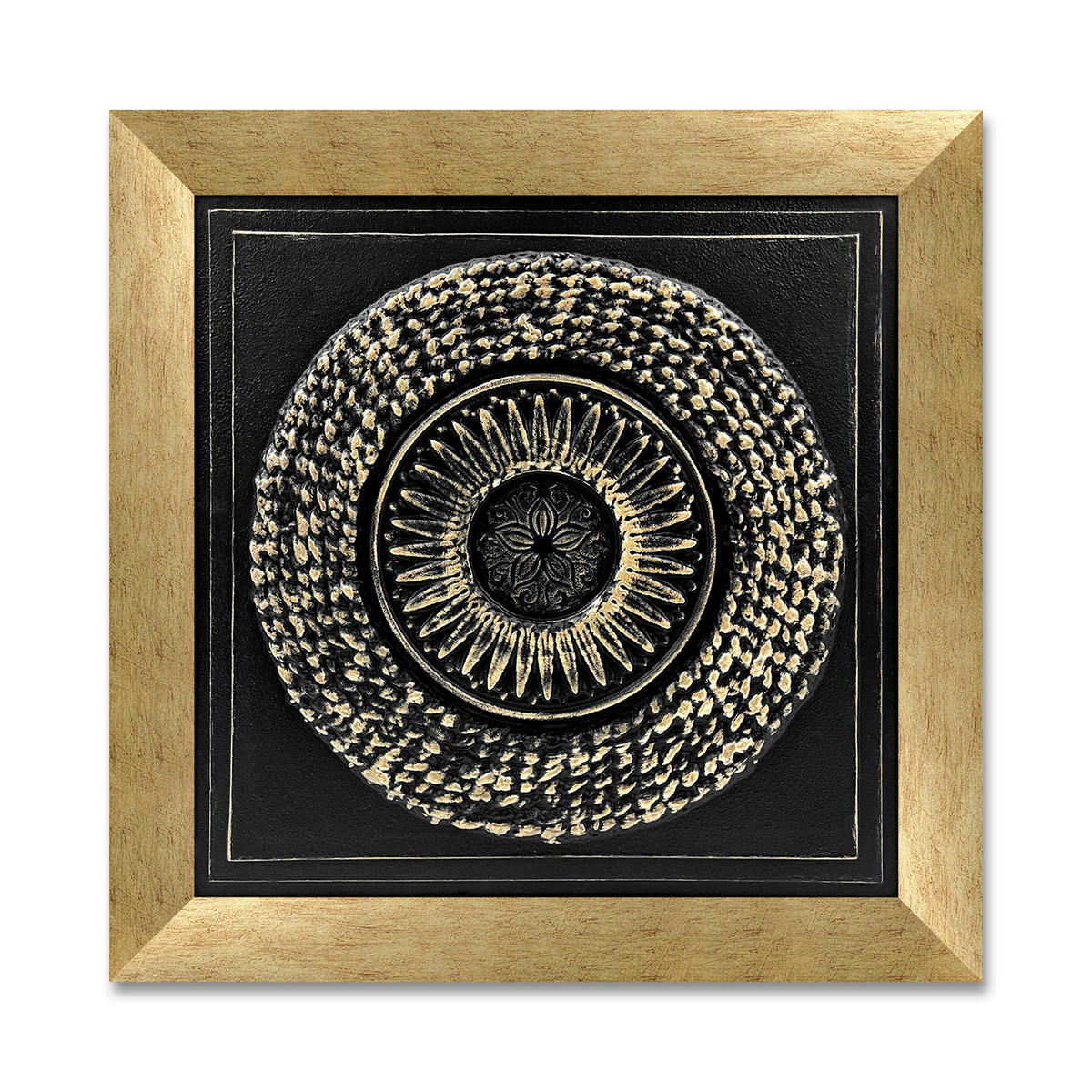 ORIGINÁLNY OBRAZ, abstraktné, etno, 85/85 cm  - čierna/zlatá, Lifestyle, kompozitné drevo/plast (85/85cm) - Monee