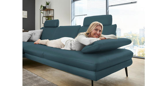 ECKSOFA in Echtleder Blau 180/310 cm - Blau/Schwarz, Design, Leder/Metall (180/310cm) - Dieter Knoll