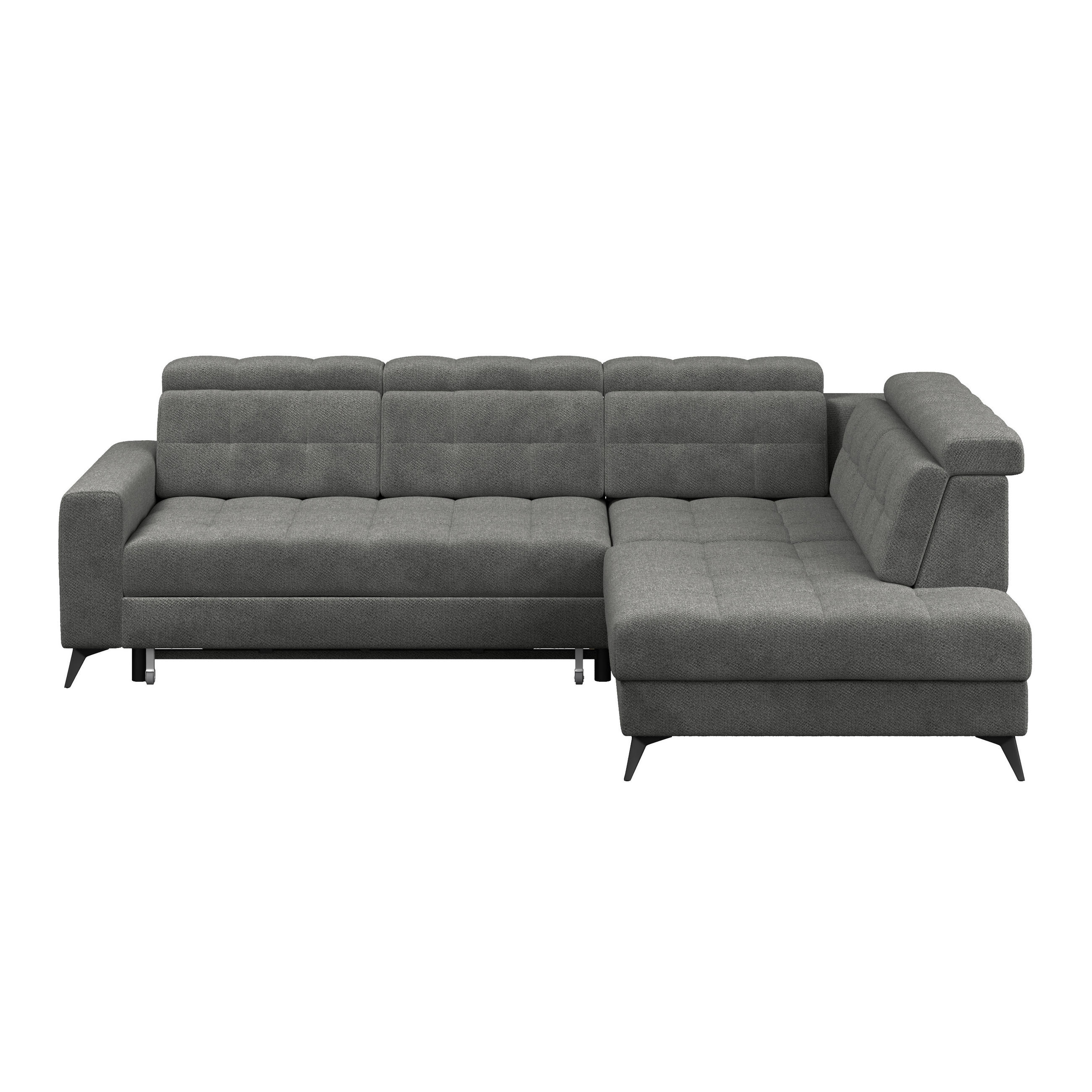 ECKSOFA BARLETTA NEW Anthrazit Velours Bettkasten, Kopfteilverstellung, Sitztiefenverstellung, Liegefläche im Originalstoff  - Anthrazit/Schwarz, ROMANTIK / LANDHAUS, Textil/Metall (289/228cm) - MID.YOU