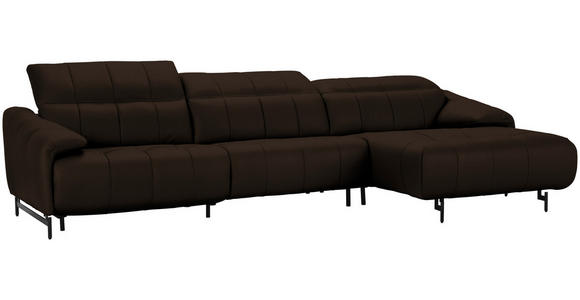ECKSOFA in Echtleder Dunkelbraun 313/165 cm - Dunkelbraun/Schwarz, Design, Leder/Metall (313/165cm) - Emilio Belluti