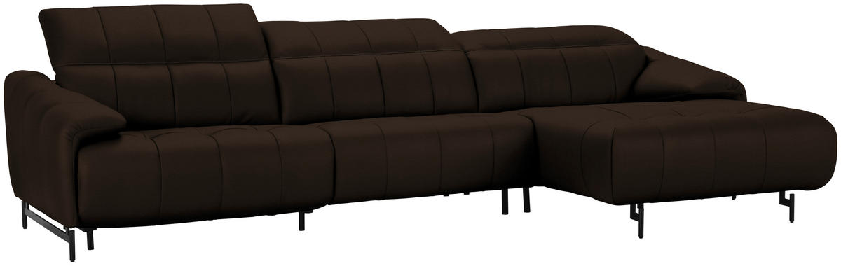 ECKSOFA in Echtleder Dunkelbraun  - Dunkelbraun/Schwarz, Design, Leder/Metall (313/165cm) - Belluti