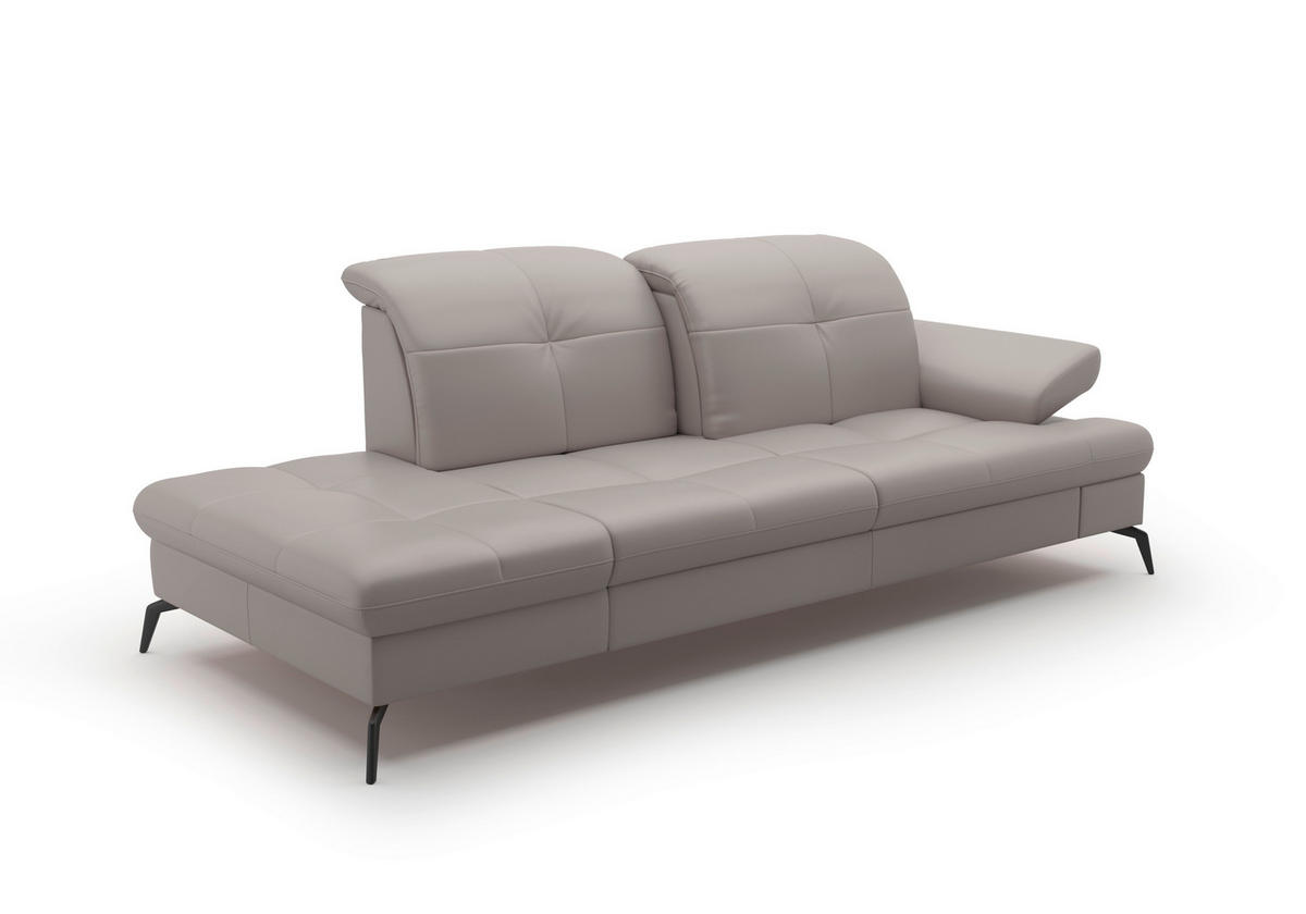 RÉCAMIERE Hellgrau Kombination Echtleder/Stoff Vliesstoff  - Hellgrau/Schwarz, KONVENTIONELL, Leder/Textil (231/90/122cm) - Sit & More