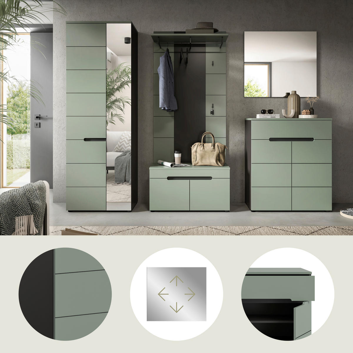 PREDSIEŇOVÝ NÁBYTOK, 255/190/37 cm - sivá/sivozelená, Design, kompozitné drevo (255/190/37cm) - Livetastic