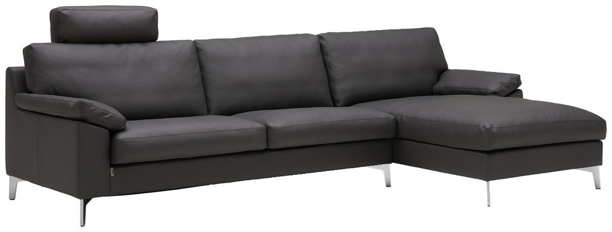 ECKSOFA Echtleder Anthrazit  - Chromfarben/Anthrazit, Modern, Leder/Metall (293/165cm) - Erpo