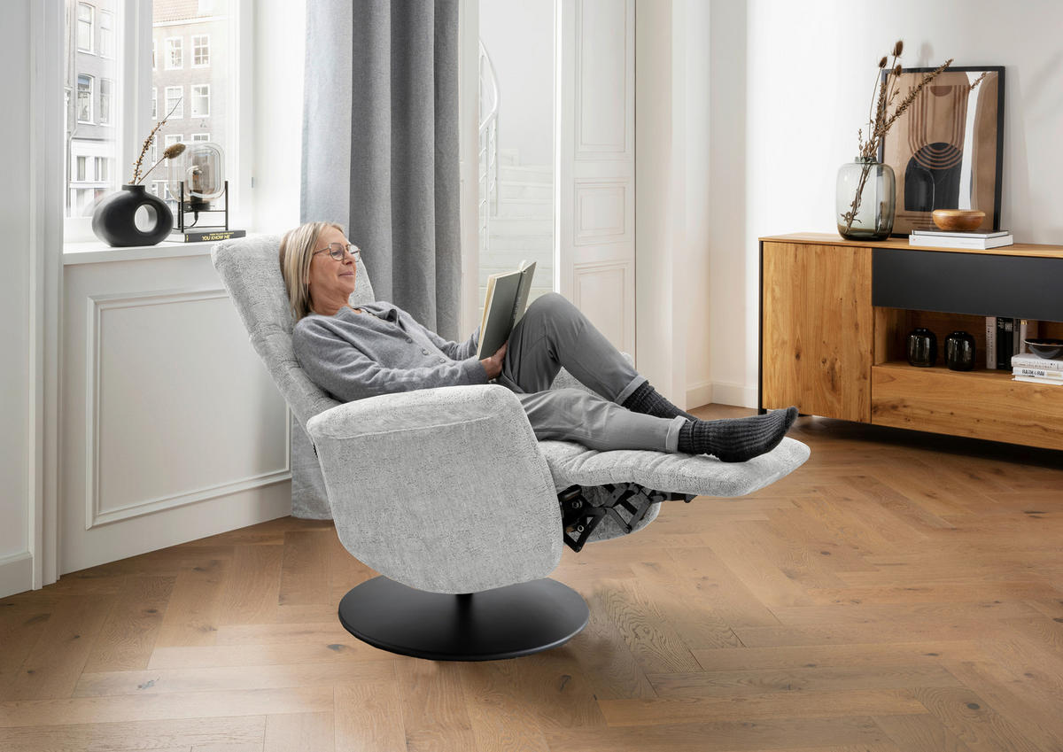 RELAXSESSEL in Textil Silberfarben  - Silberfarben/Schwarz, MODERN, Textil/Metall (72/118/85-165cm) - Livetastic