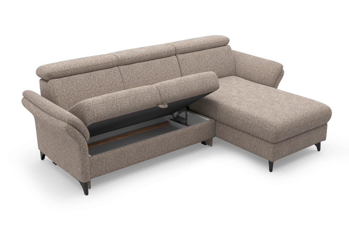 ECKSOFA GLENDALE E in Chenille Cappuccino  253/166 cm  - Schwarz/Cappuccino, KONVENTIONELL, Textil/Metall (253/166cm) - Sit & More