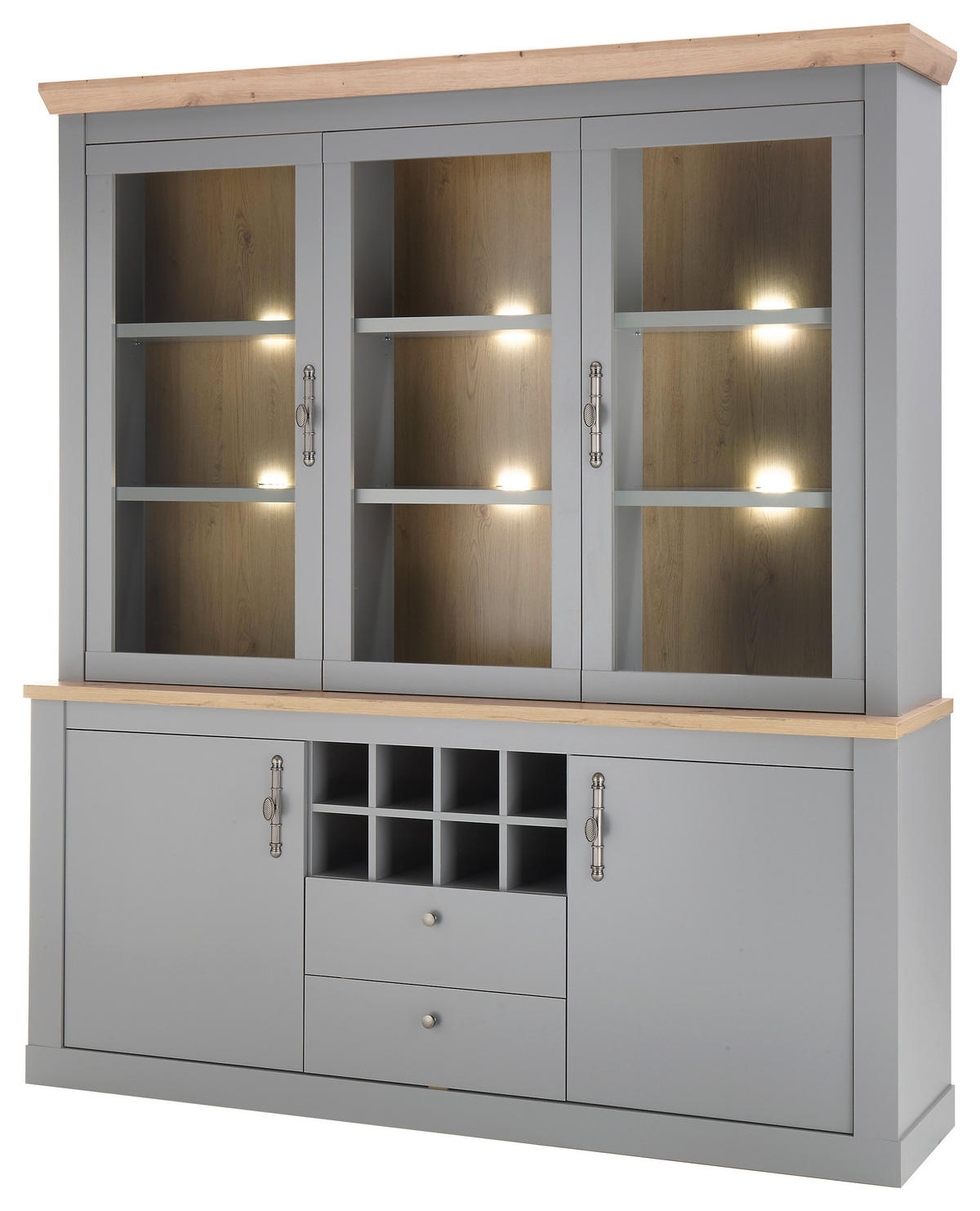 BUFFET 183/206/44 cm  in Eichefarben, Hellgrau  - Eichefarben/Silberfarben, Design, Holzwerkstoff/Metall (183/206/44cm) - MID.YOU