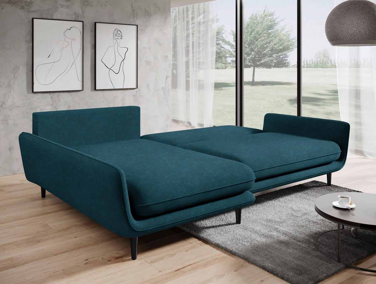 ECKSOFA in Velours Blau  - Blau/Schwarz, Design, Holz/Textil (167/260cm) - Welnova