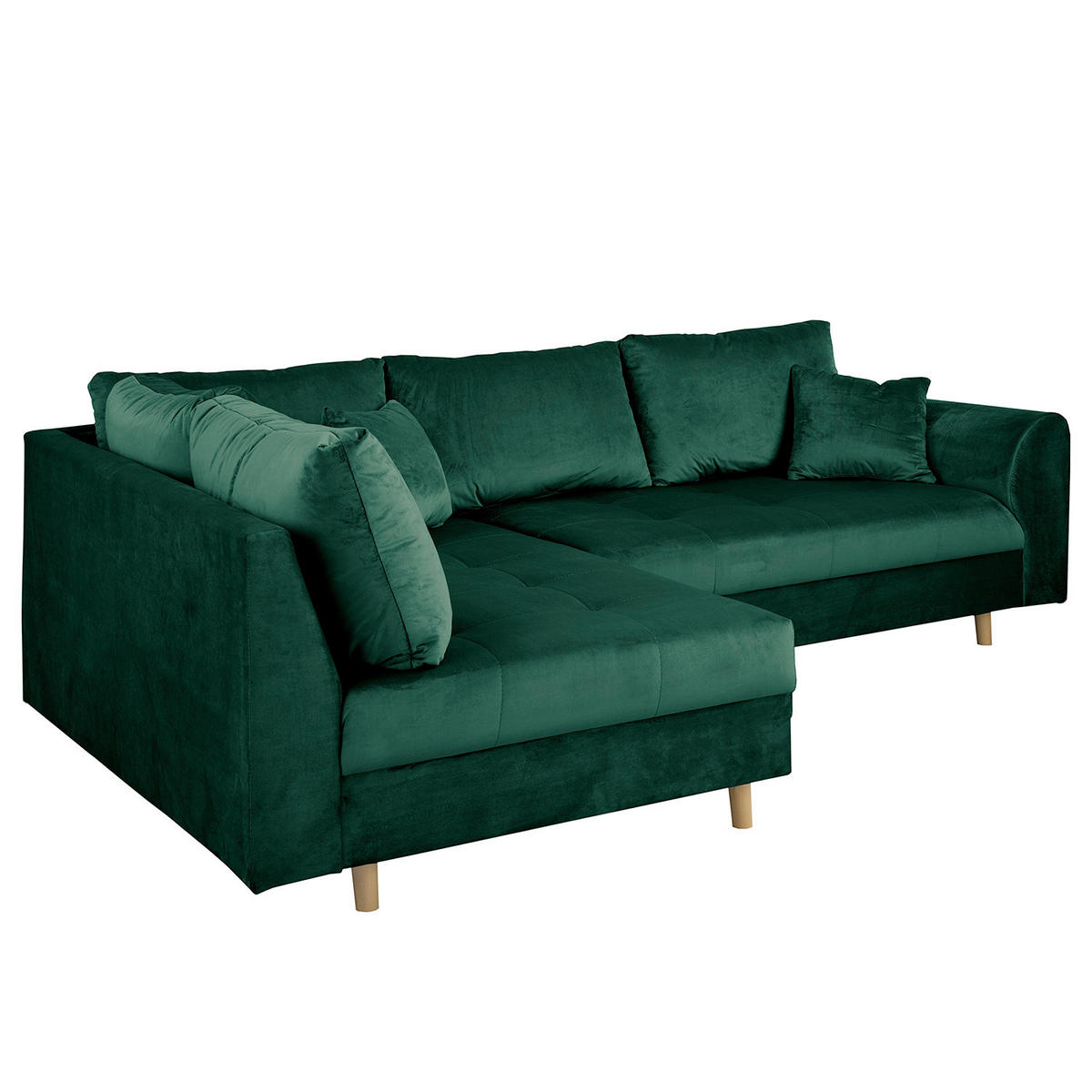 ECKSOFA Ariella in Samt Grün  161/231 cm  - Naturfarben/Grün, Design, Holz/Textil (161/231cm) - Livetastic