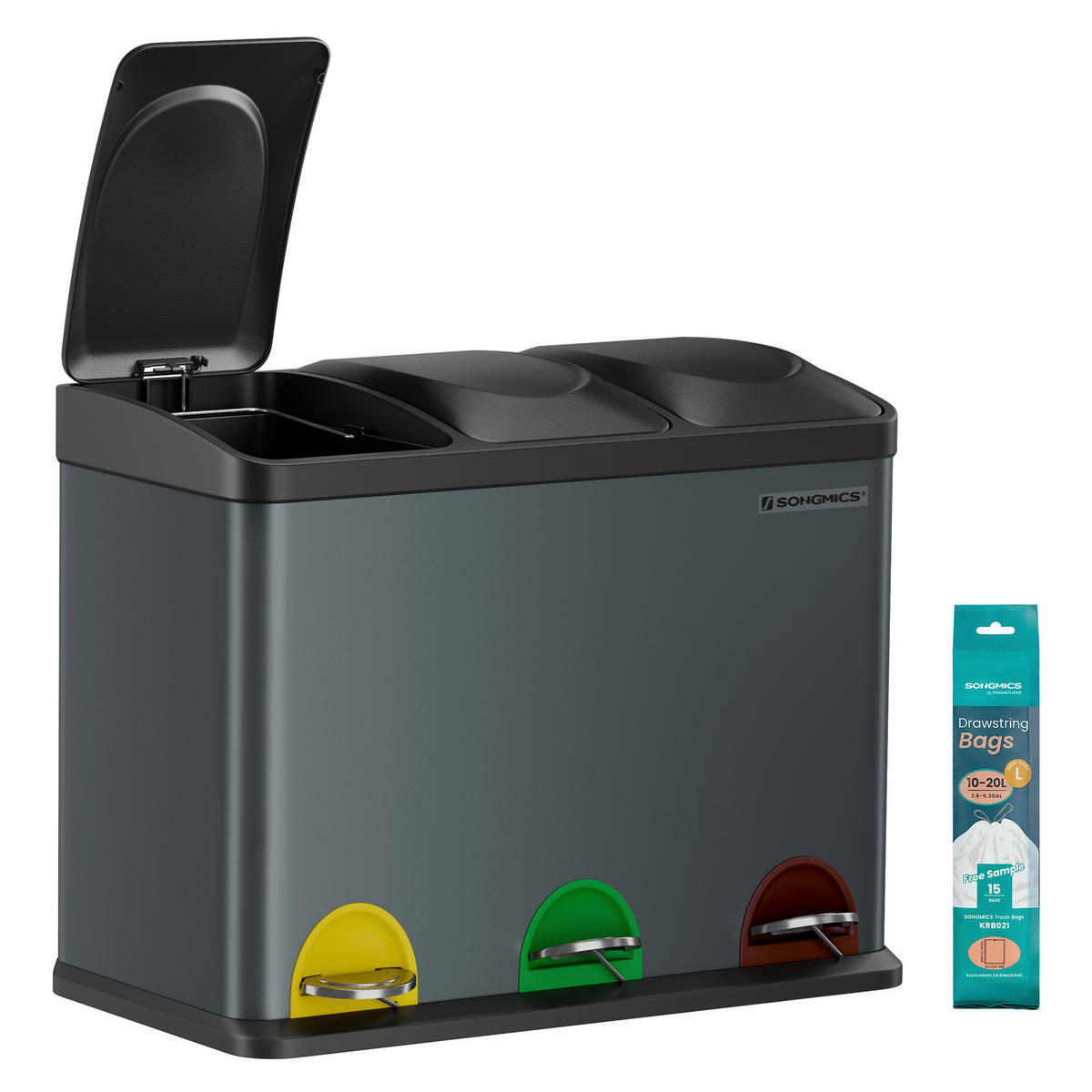 ABFALLSAMMLER 45 l  Metall, Kunststoff  - Dunkelgrau/Schwarz, Basics, Kunststoff/Metall (60,5/48,5/40,5cm)