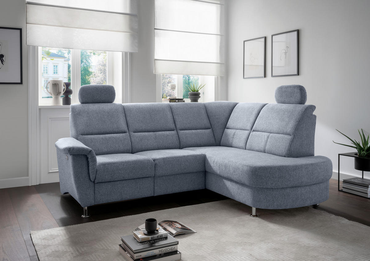 ECKSOFA in Chenille Hellblau  - Chromfarben/Hellblau, Konventionell, Textil/Metall (231/184cm) - Livetastic