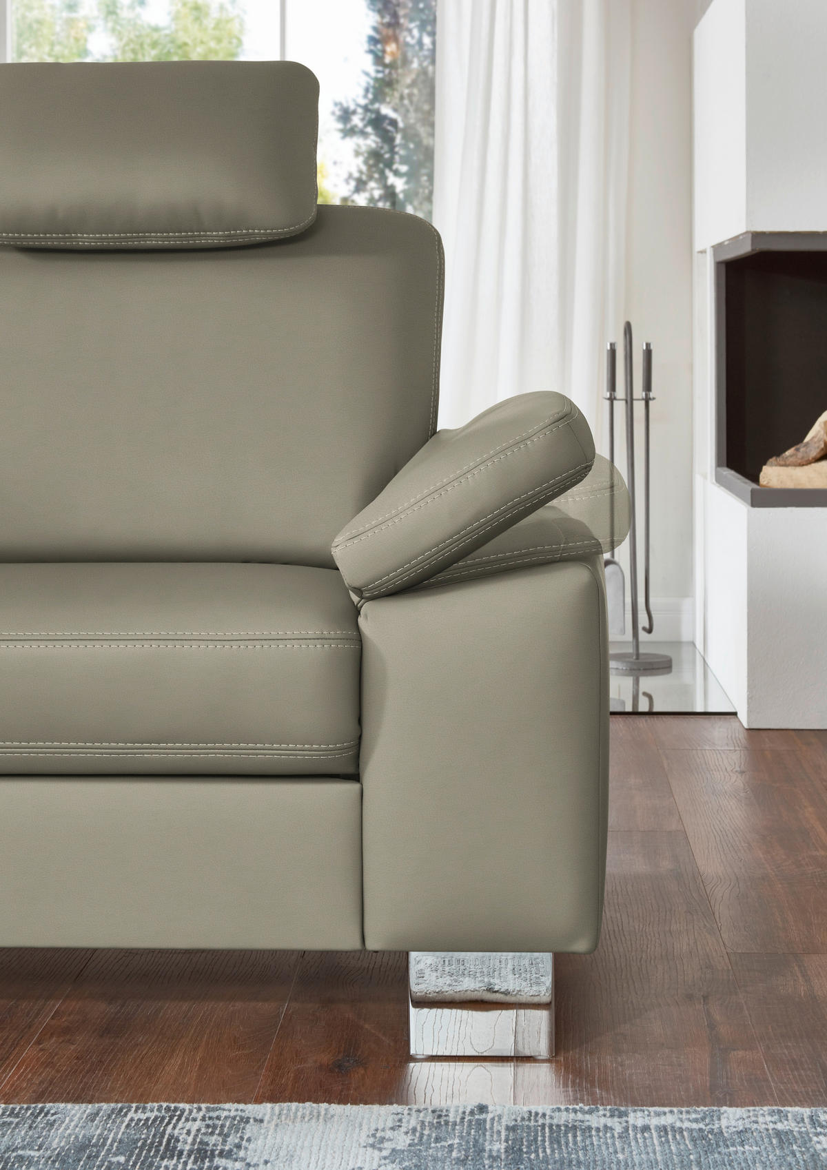 ECKSOFA  in Echtleder Grau  235/248 cm  - Alufarben/Grau, Design, Leder/Metall (235/248cm) - Beldomo Premium