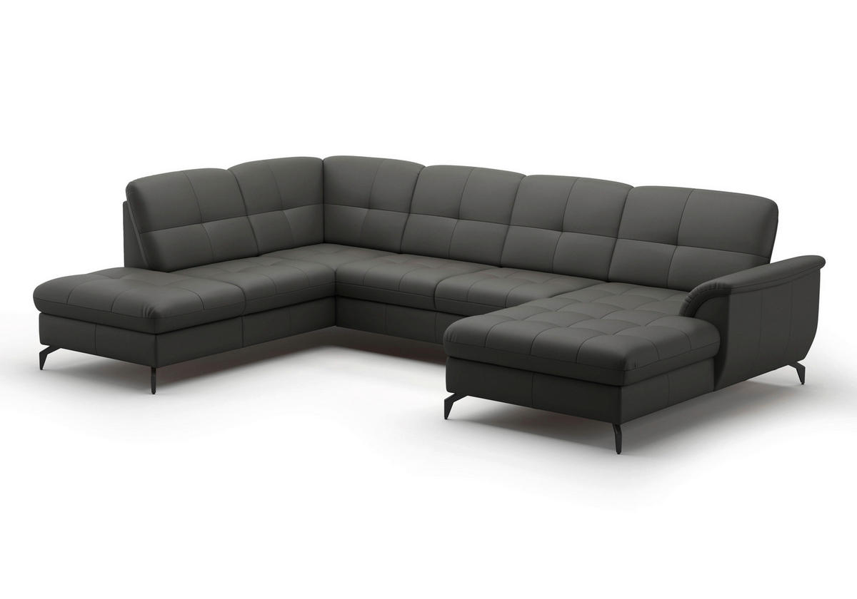WOHNLANDSCHAFT in Vliesstoff Kombination Echtleder/Stoff Anthrazit  - Anthrazit/Schwarz, Modern, Leder/Textil (212/319/164cm) - Sit & More