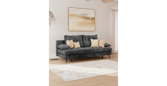 SCHLAFSOFA Chenille Schwarz Rückenkissen, Armlehnenkissen, Bettkasten, Schlaffunktion, Rücken echt  - Schwarz, KONVENTIONELL, Textil/Metall (203/94/96cm) - Carryhome