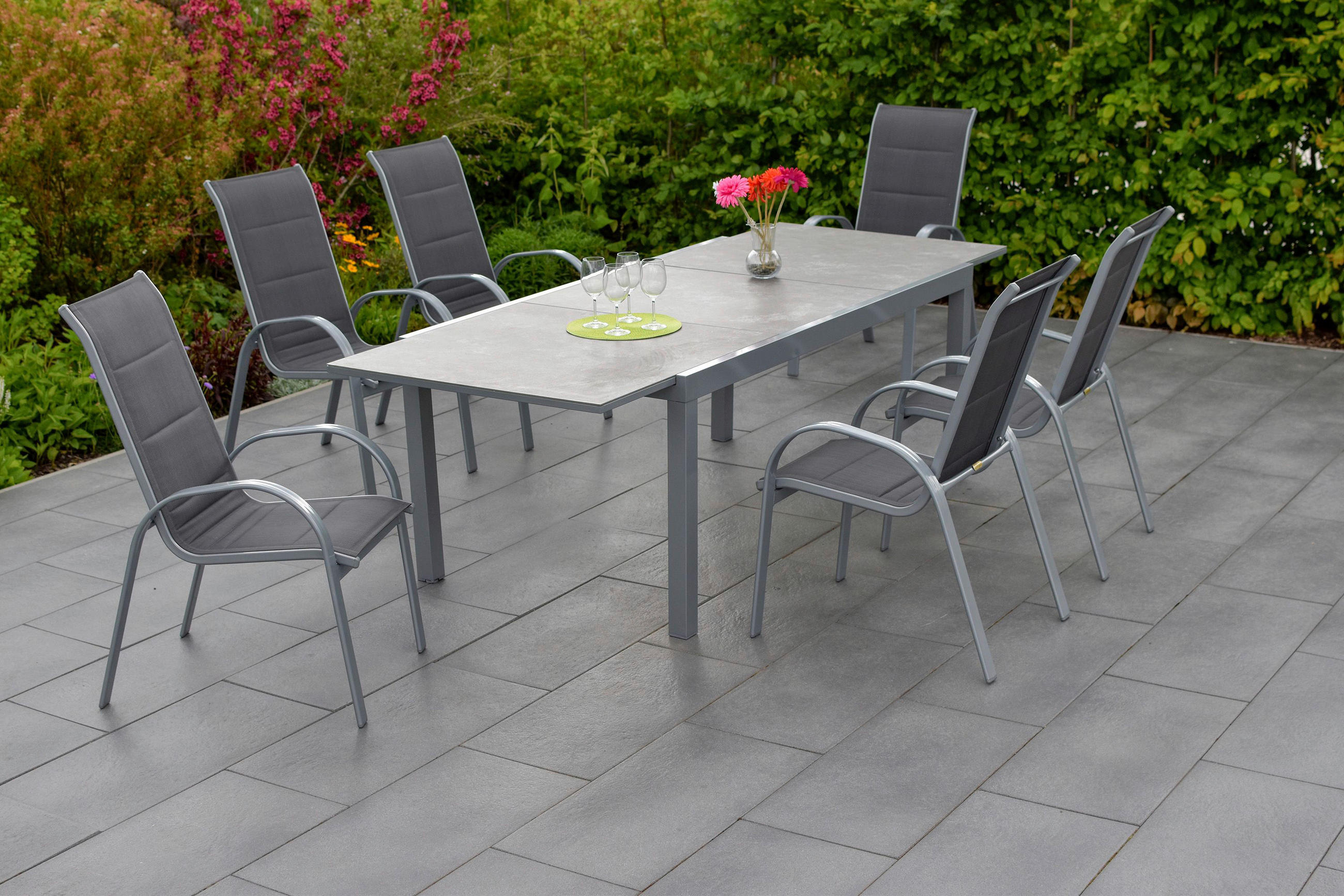 GARTENTISCH 180-250/100/75 cm Metall rechteckig  - Silberfarben, MODERN, Glas/Metall (180-250/100/75cm) - Gardenson