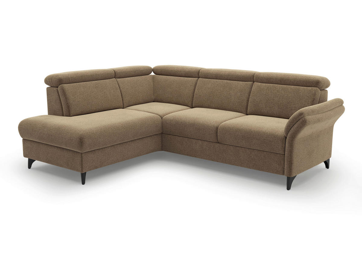 ECKSOFA Flachgewebe Hellbraun  - Hellbraun/Schwarz, Konventionell, Textil/Metall (193/247cm) - Sit & More