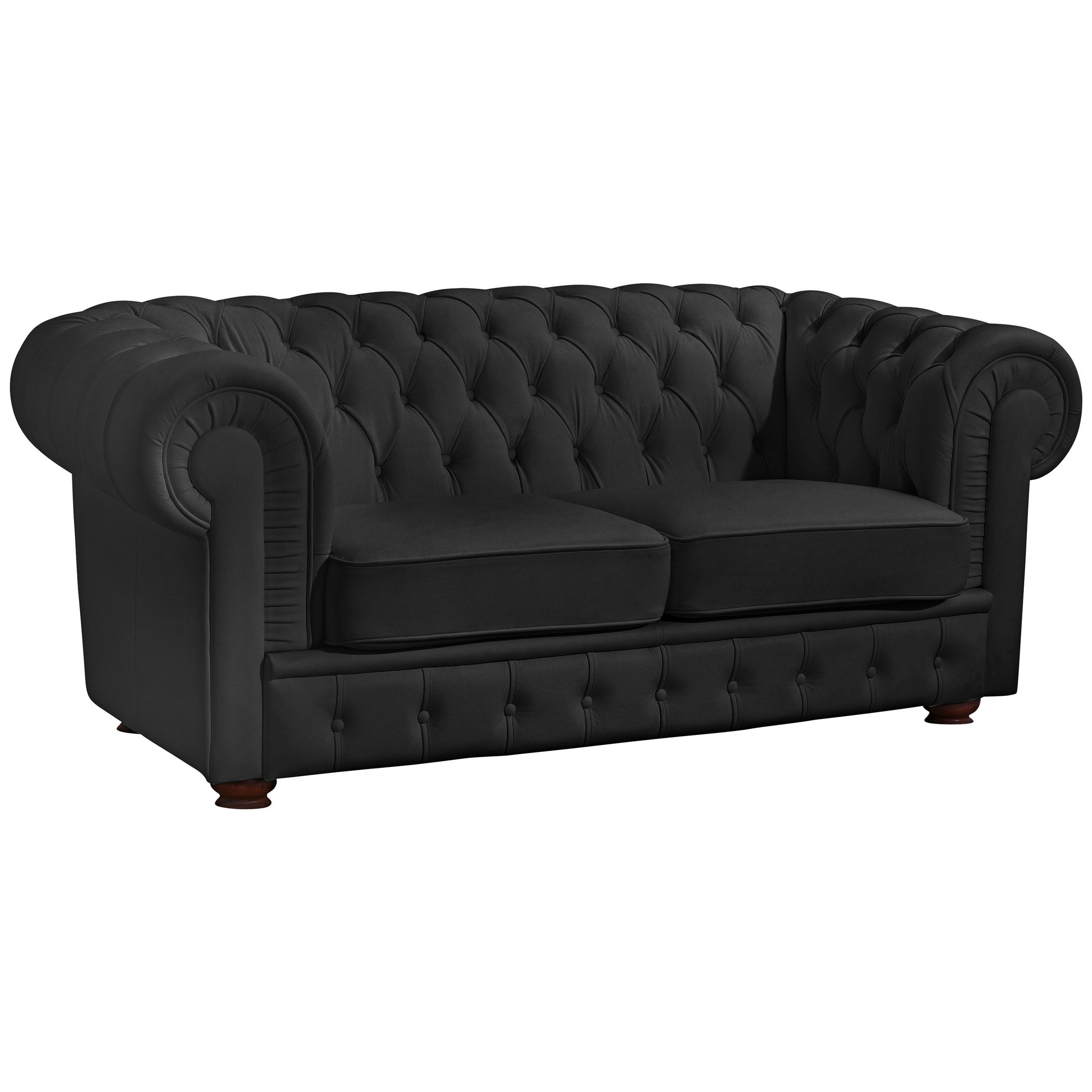 CHESTERFIELD-ZWEISITZER-SOFA in Echtleder Schwarz  - Nussbaumfarben/Schwarz, Design, Leder/Holz (172/76/98cm) - Max Winzer