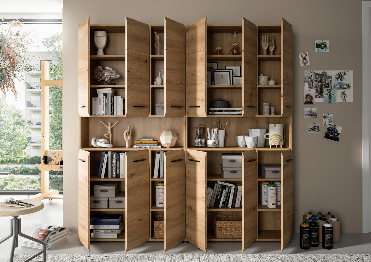 HOCHSCHRANK  - Schwarz/Eiche Artisan, Basics, Holzwerkstoff/Kunststoff (180cm) - MID.YOU