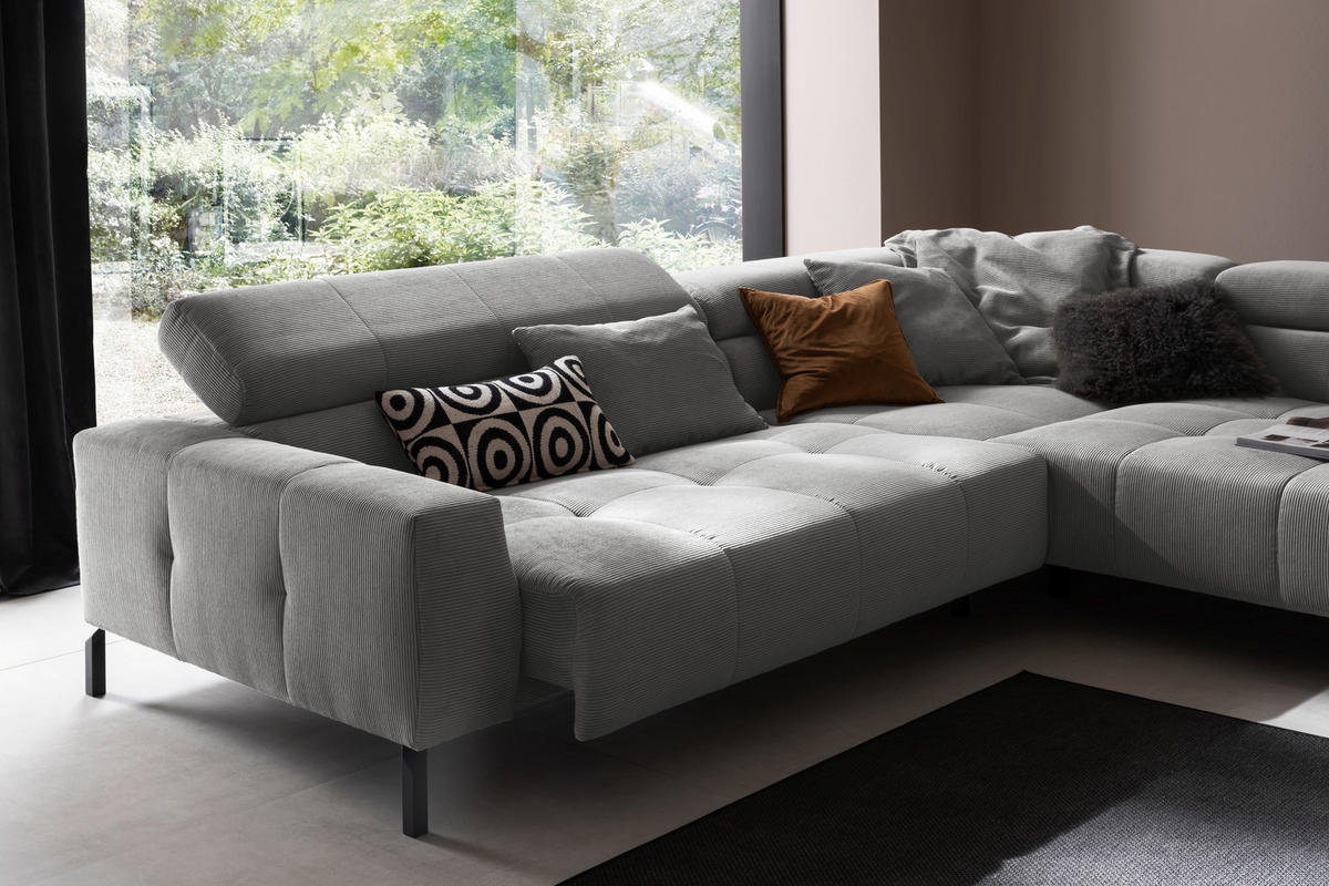 ECKSOFA in Cord Dunkelgrau  - Dunkelgrau/Schwarz, Konventionell, Textil/Metall (311/219cm) - Hom`in