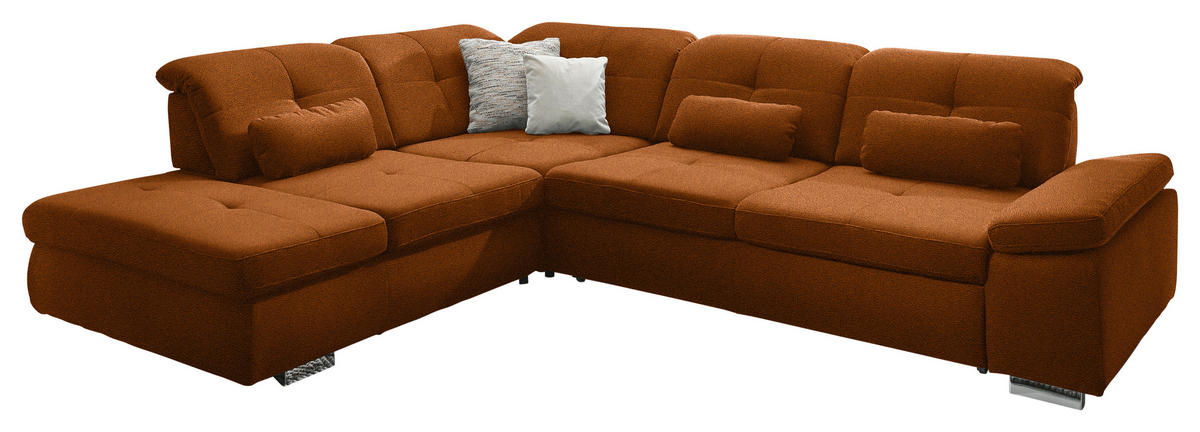 ECKSOFA  in Mikrofaser Cognac  260/312 cm  - Chromfarben/Cognac, Design, Textil/Metall (260/312cm) - Beldomo Style