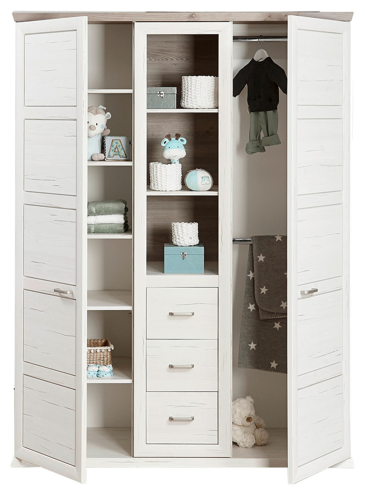 BABYKLEIDERSCHRANK Camron Grau, Weiß  - Weiß/Grau, Natur, Holzwerkstoff/Kunststoff (154/209,2/60,2cm) - My Baby Lou