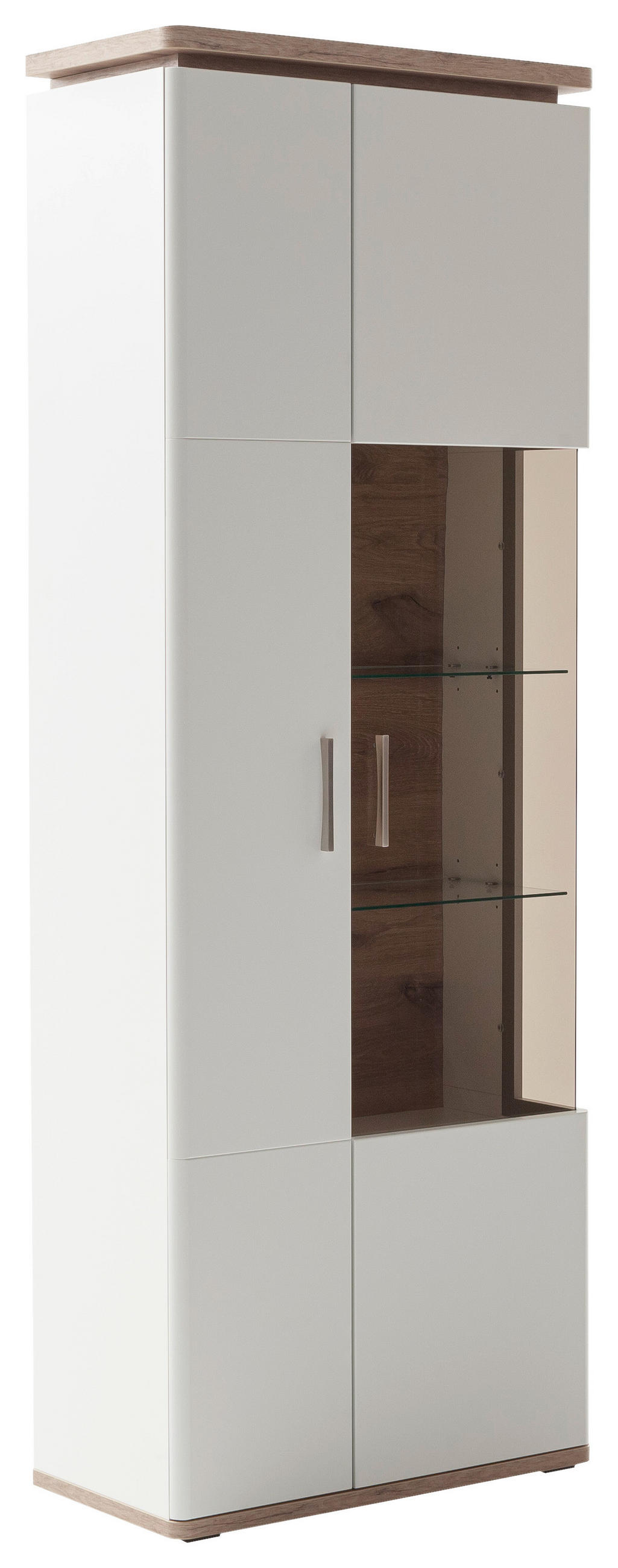 VITRINE in Weiss, Eichefarben  - Weiss/Eichefarben, Design, Glas/Holzwerkstoff (75/208/38cm) - Livetastic