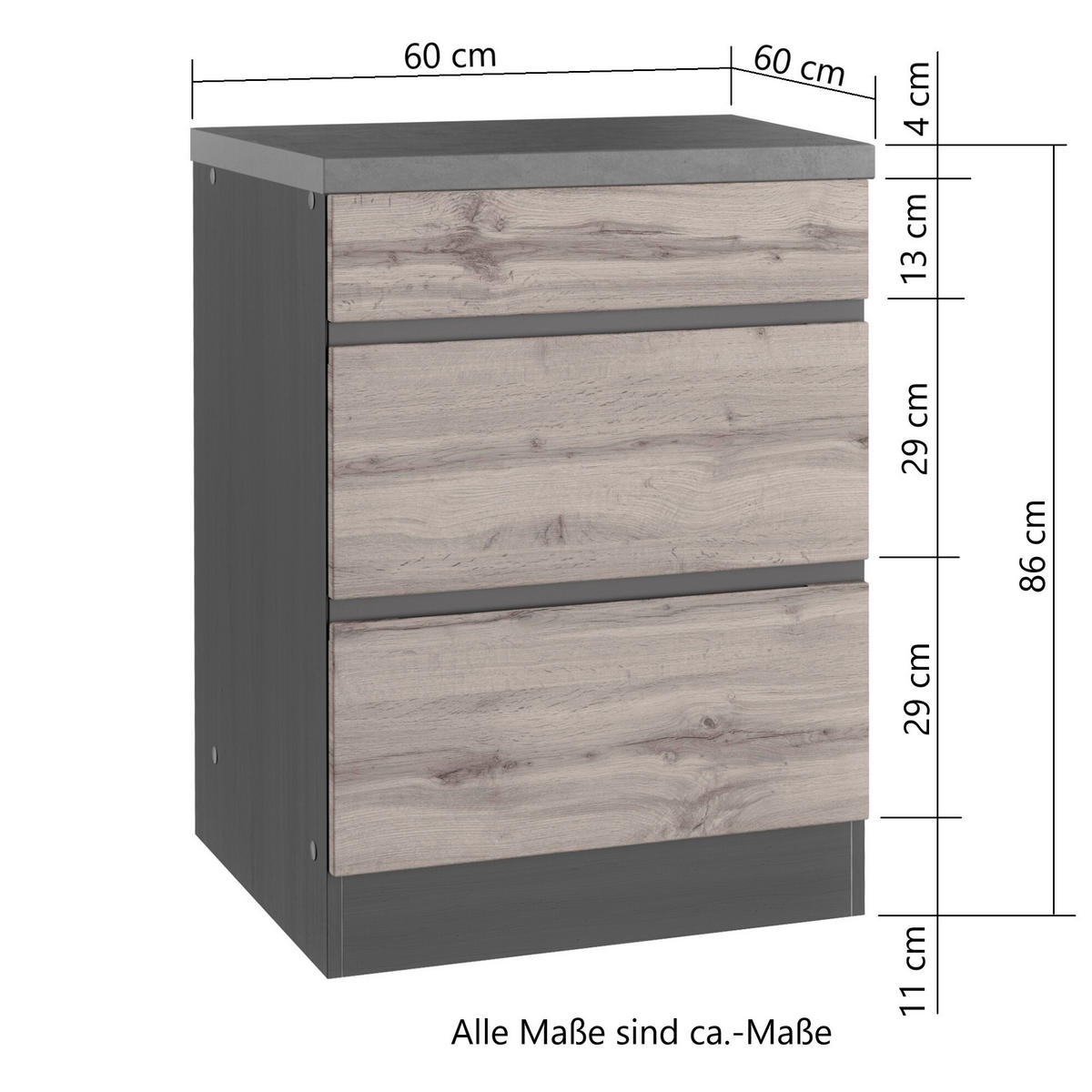 KOCHFELDUMBAUSCHRANK 60/86/60 cm  in Graphitfarben, Eiche Wotan  - Eiche Wotan/Graphitfarben, Design, Holzwerkstoff (60/86/60cm) - Held