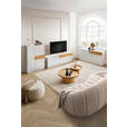 LOWBOARD Triest 207/69/42 cm 2 Schublade(n) individuell planbar, Beimöbel erhältlich, stehend, Abdeckplatte aus Glas  - Eichefarben/Weiß, Design, Glas/Holz (207/69/42cm) - Novel