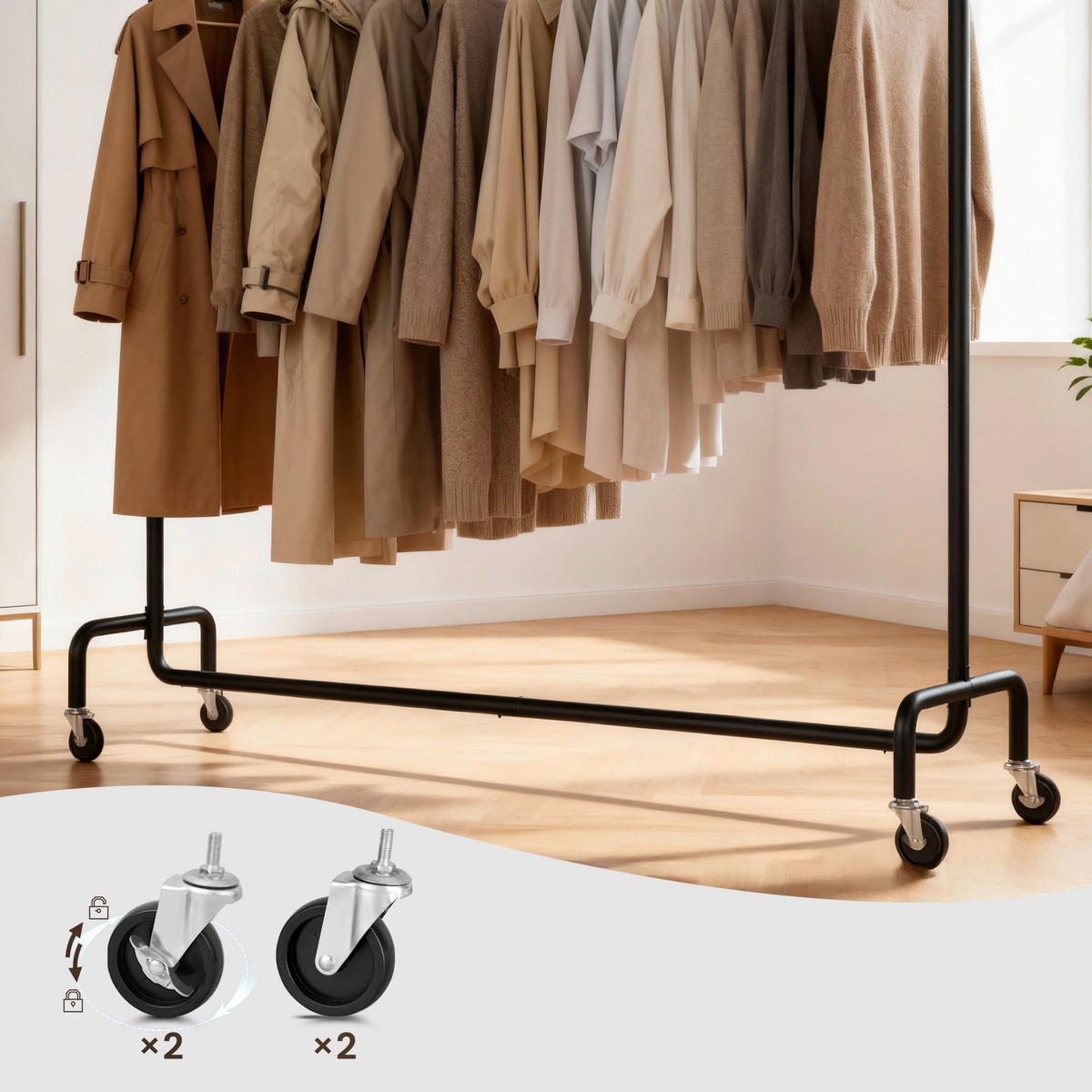 KLEIDERWAGEN in Schwarz 160-200/162,9/45 cm   - Schwarz, Trend, Kunststoff/Metall (160-200/162,9/45cm) - Boxxx