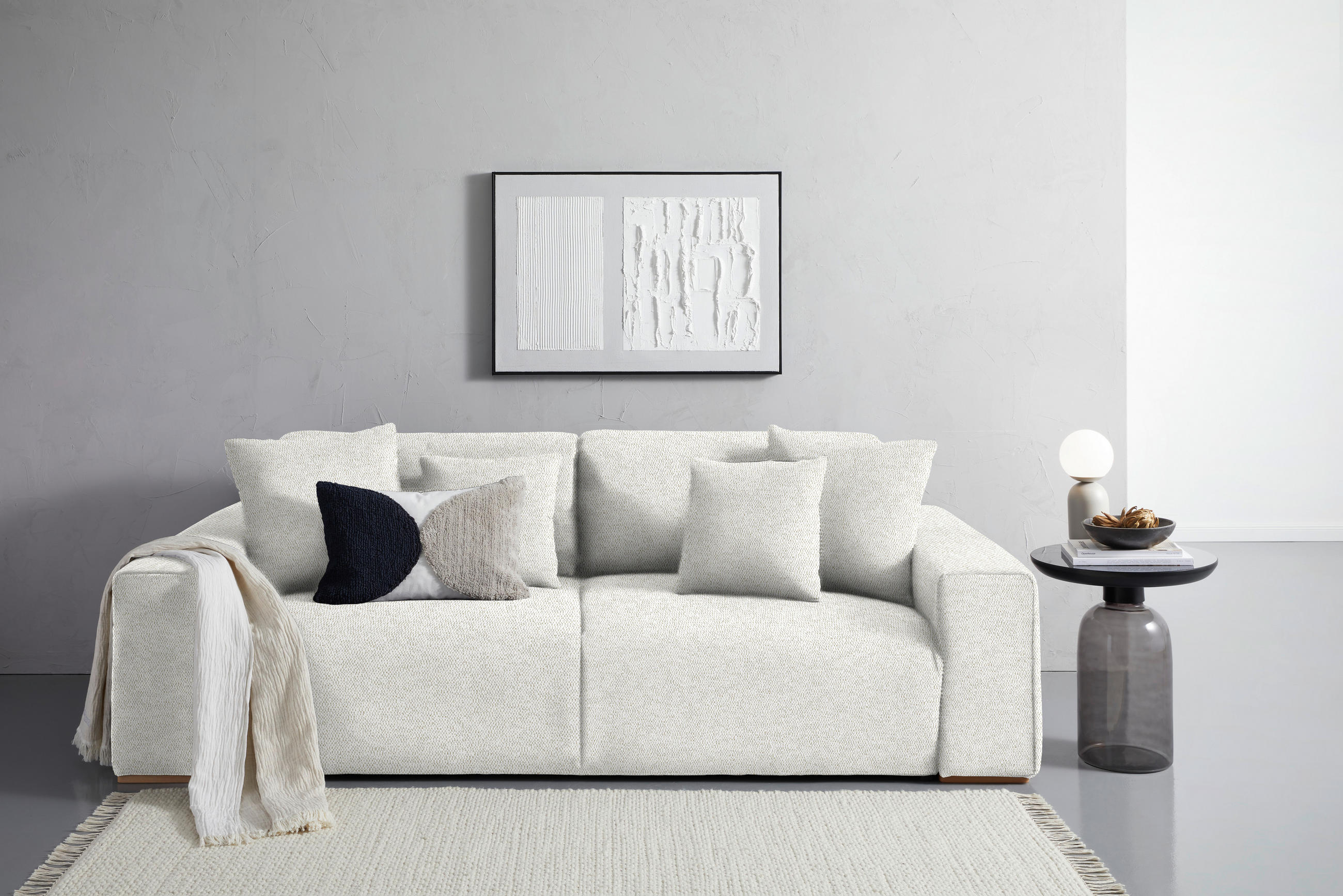 SCHLAFSOFA in Flachgewebe Beige  - Beige/Buchefarben, Konventionell, Holz/Kunststoff (255/86/123cm) - Livetastic