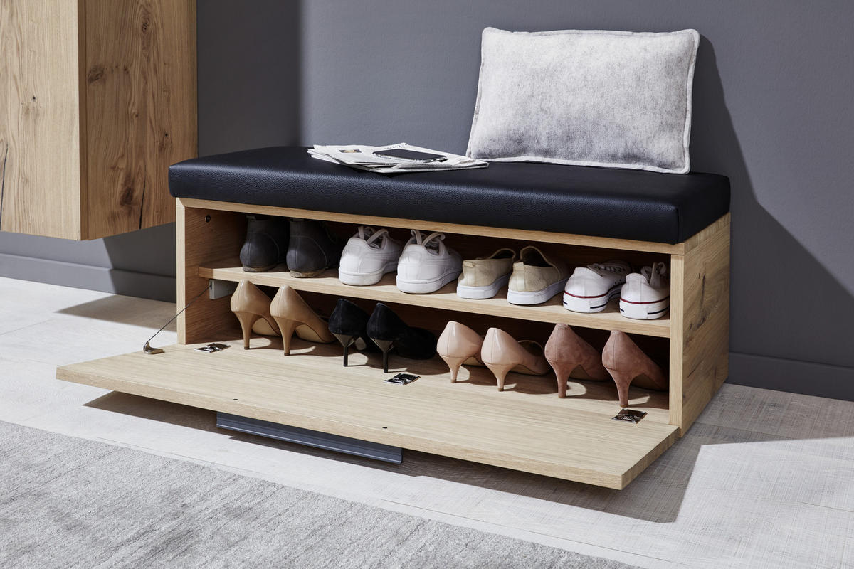 GARDEROBENBANK  in 96,2/42/39 cm  - Eichefarben/Anthrazit, Natur, Leder/Holz (96,2/42/39cm) - Voglauer