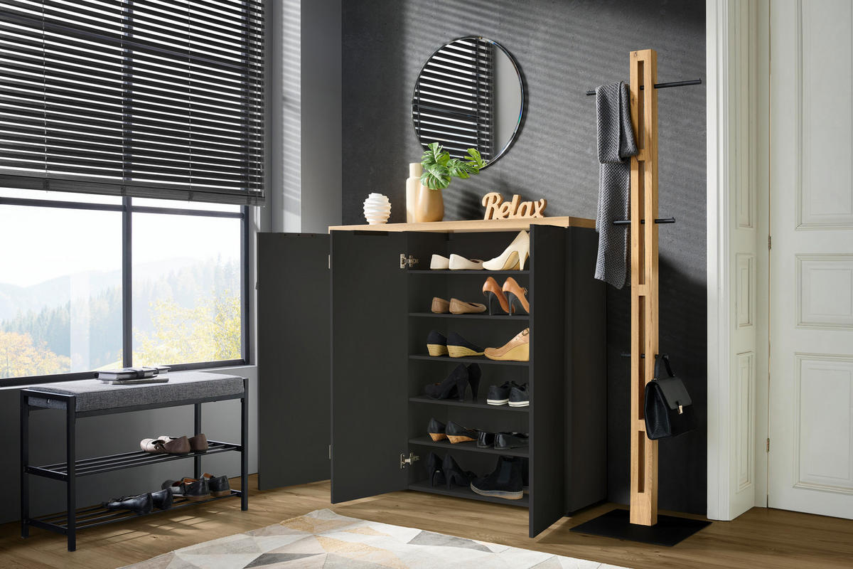 SKOSKÅP 120/115/34 cm  - aluminiumfärg/antracit, Design (120/115/34cm) - Xora