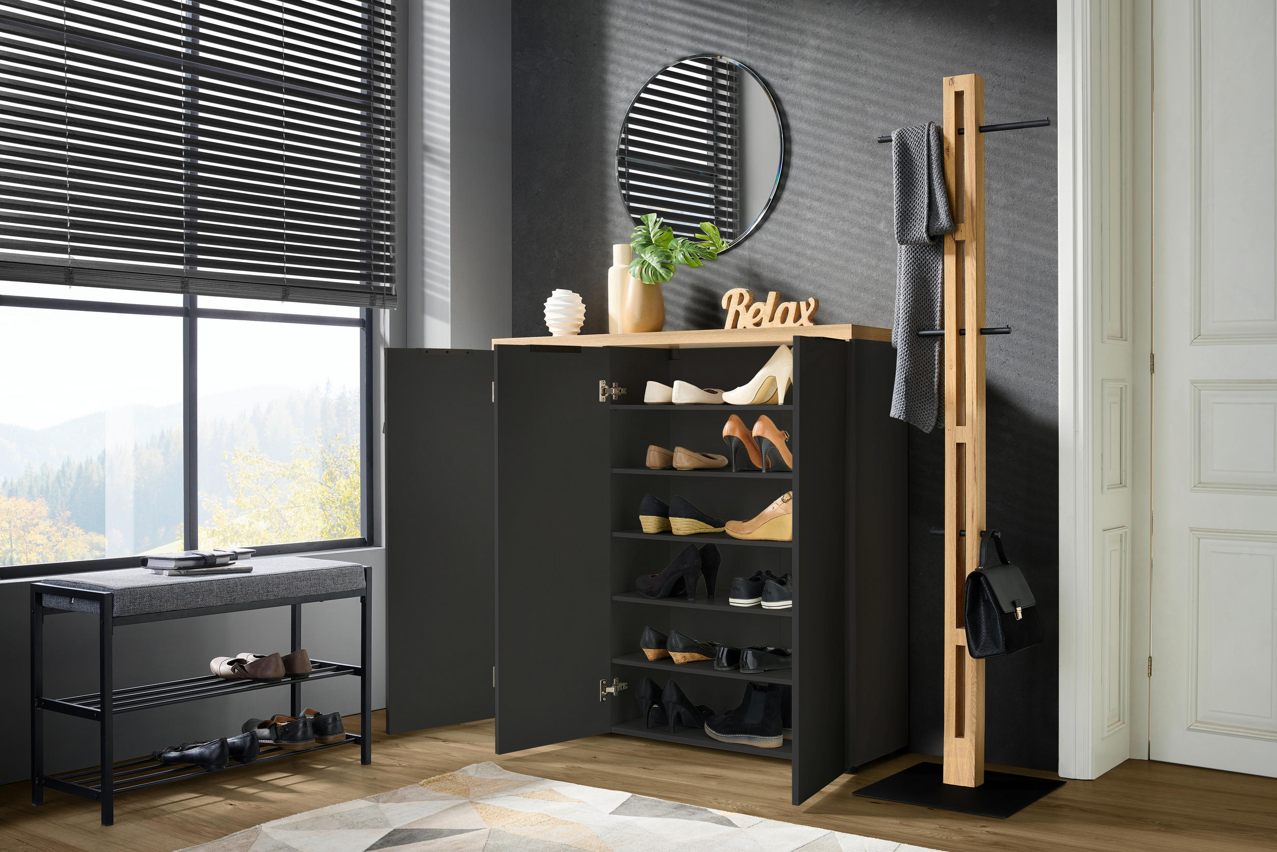 Thumbnail - Xora Schuhschrank, Anthrazit, Eiche, Holzwerkstoff, 10 Fächer, 120x115x34 cm, Beimöbel erhältlich, Garderobe, Schuhaufbe...