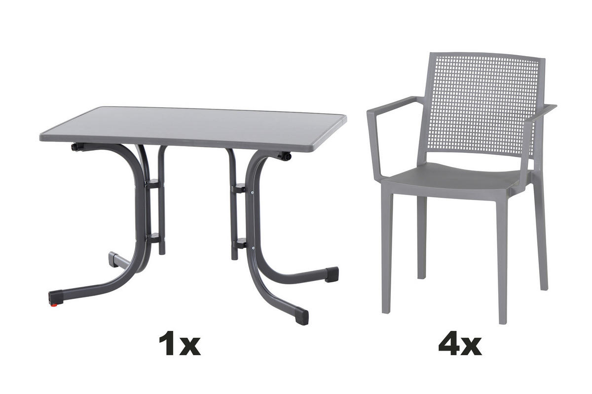 GARTENGARNITUR 5-teilig  - Anthrazit/Grau, Basics, Holzwerkstoff/Kunststoff (70/80/110cm) - Siena Garden
