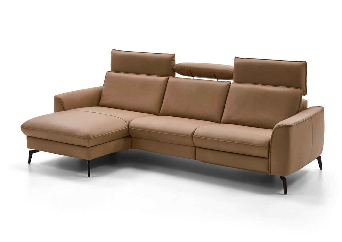 ECKSOFA in Echtleder Haselnussfarben  - Schwarz/Haselnussfarben, Natur, Leder/Metall (168/281cm) - Valdera