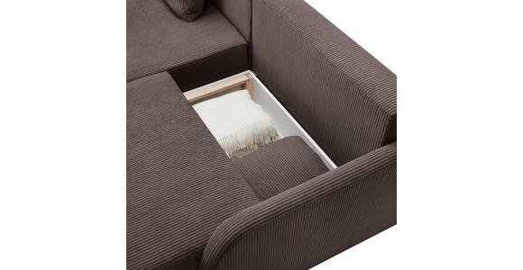 ECKSOFA Braun Cord Rückenkissen, Bettkasten, Schlaffunktion, Rücken echt, Liegefläche im Originalstoff  - Schwarz/Braun, KONVENTIONELL, Kunststoff/Textil (217/146cm) - Carryhome