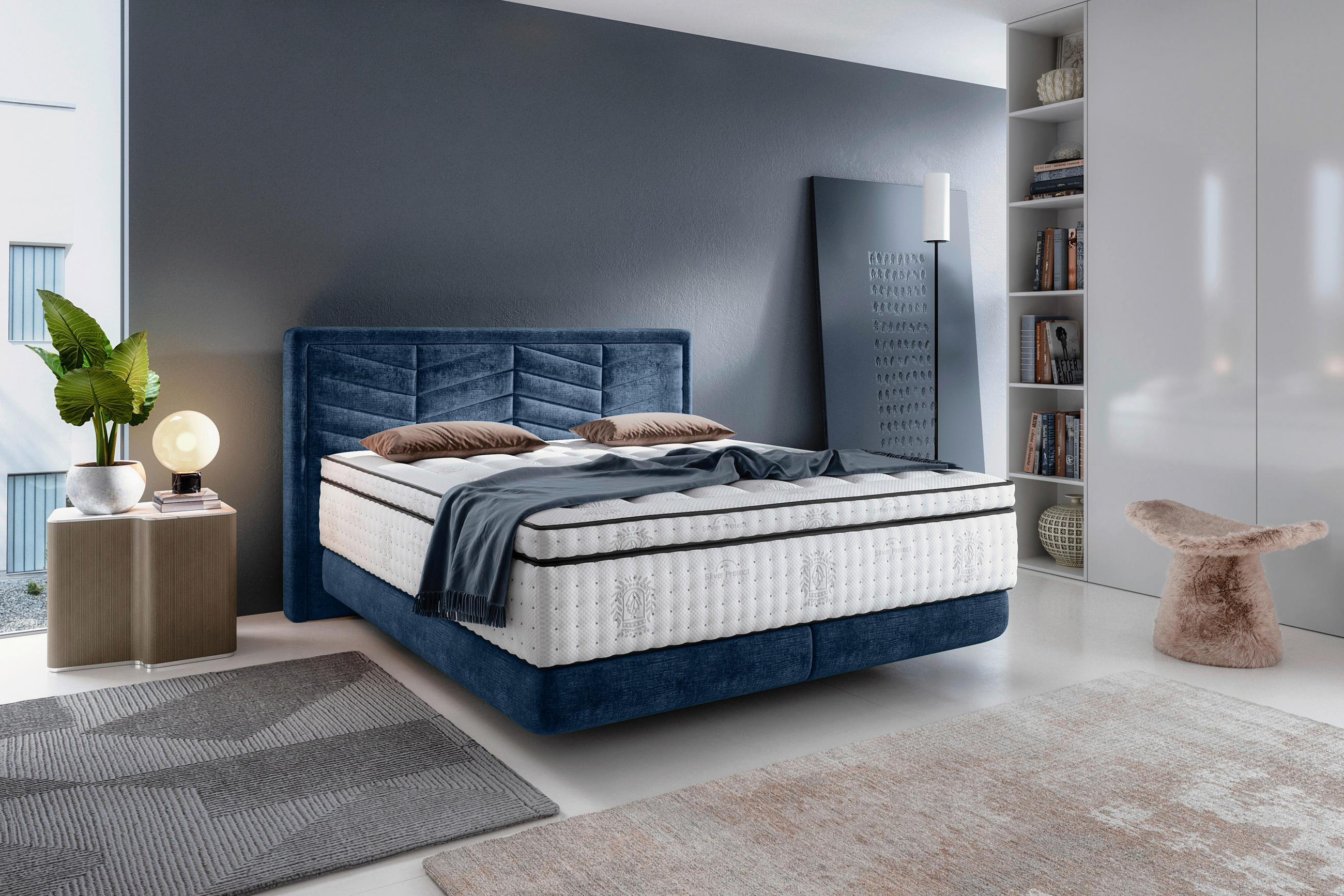 BOXSPRINGBETT 160/200 cm  in Dunkelblau  - Schwarz/Dunkelblau, KONVENTIONELL, Kunststoff/Textil (160/200cm) - Carryhome