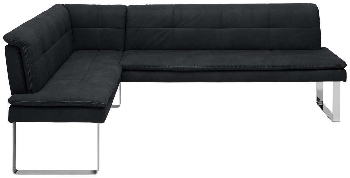 ECKBANK in Metall, Textil Schwarz, Chromfarben  - Chromfarben/Schwarz, Design, Textil/Metall (174/233cm) - Novel