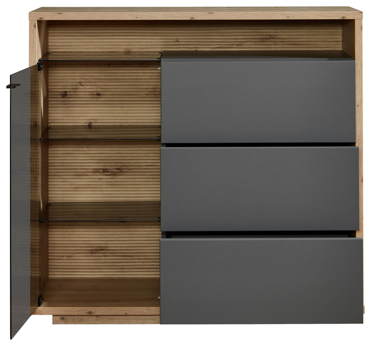 HIGHBOARD Grau, Eiche Artisan  120/113/42 cm  - Graphitfarben/Eiche Artisan, Design, Glas/Holzwerkstoff (120/113/42cm) - Stylife