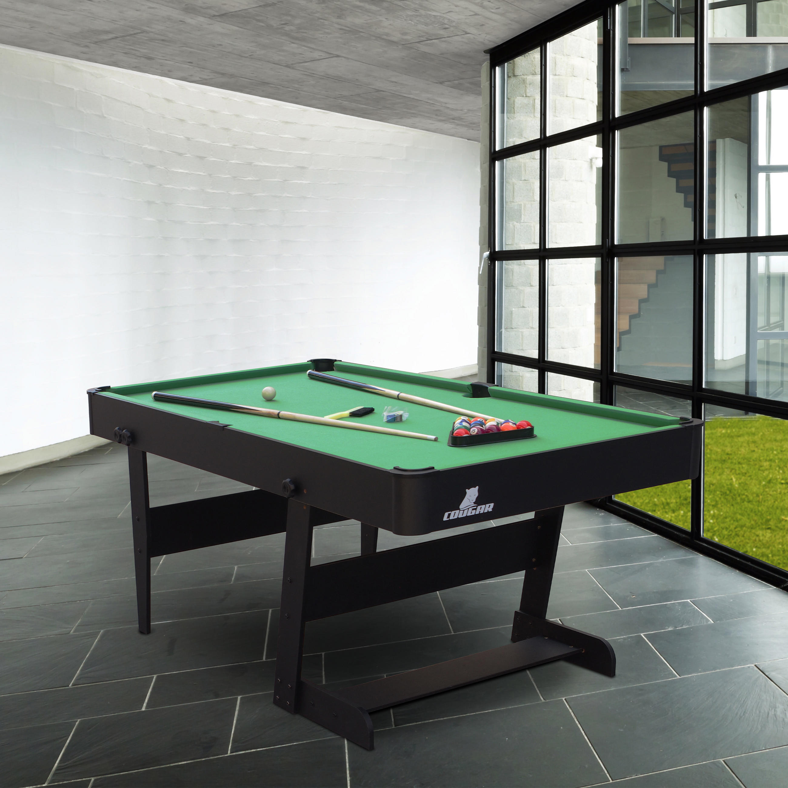 BILJARDBORD Cougar HUSTLE L - grön/svart, Modern, trä (152/79/76cm)