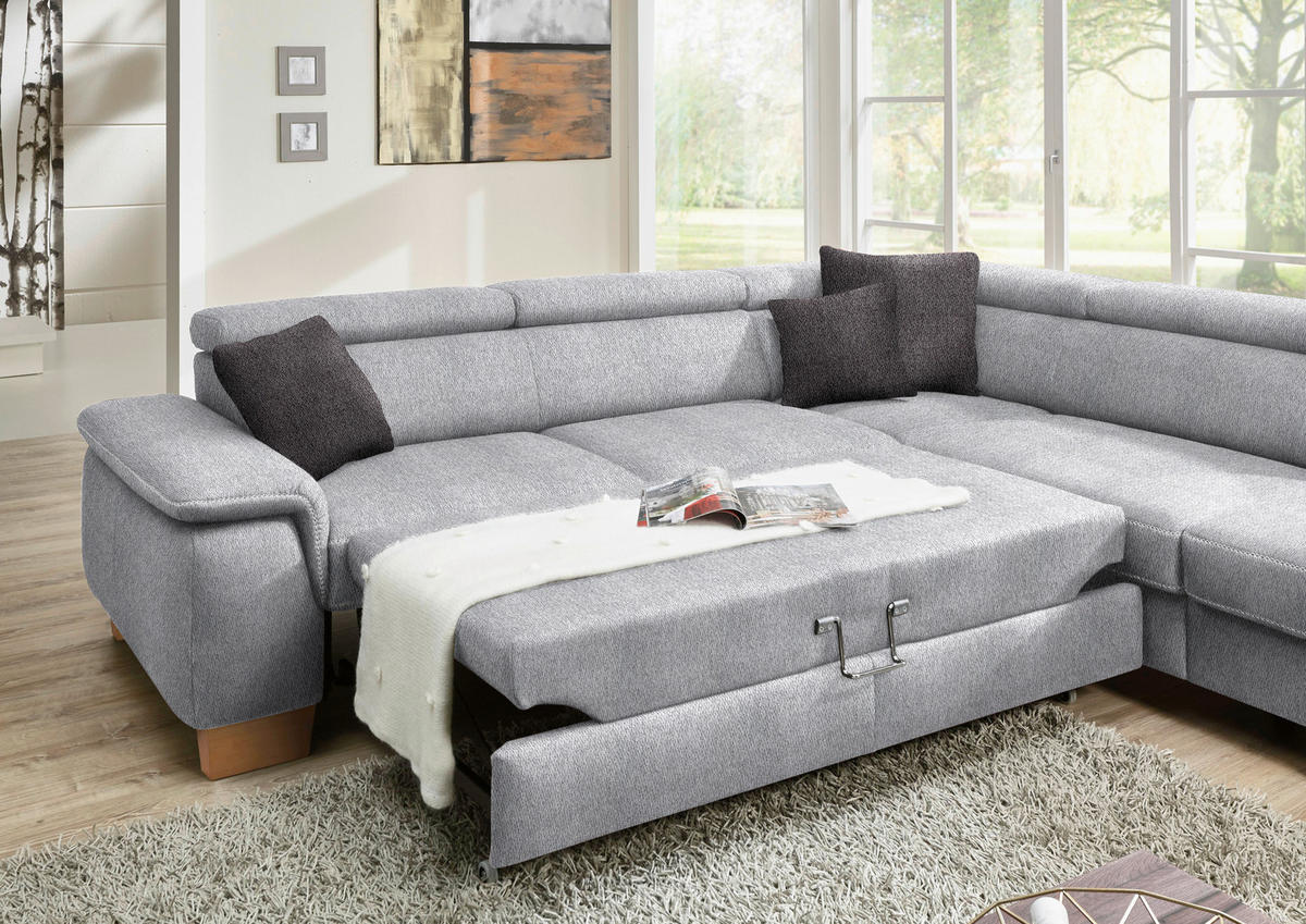 ECKSOFA in Mikrofaser Hellgrau  226/273 cm  - Eichefarben/Beige, Natur, Holz/Textil (226/273cm) - Beldomo System