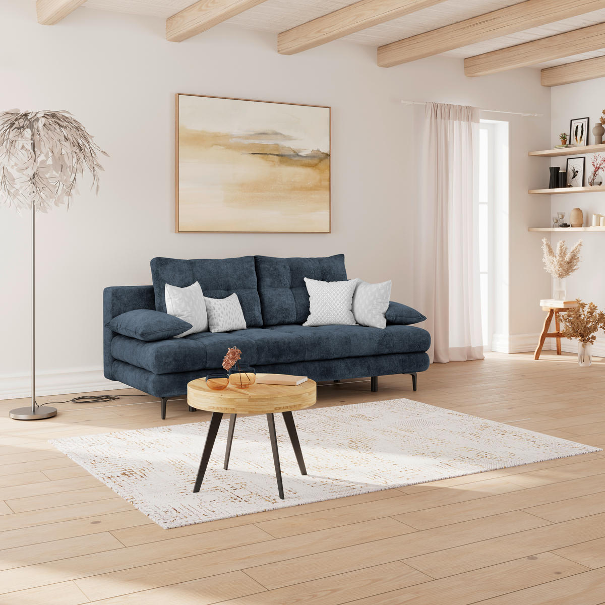 SCHLAFSOFA  mit Liegefunktion, Schlafen auf Sitzhöhe, Rücken echt Chenille Dunkelblau  - Schwarz/Dunkelblau, KONVENTIONELL, Textil/Metall (203/94/96cm) - Carryhome