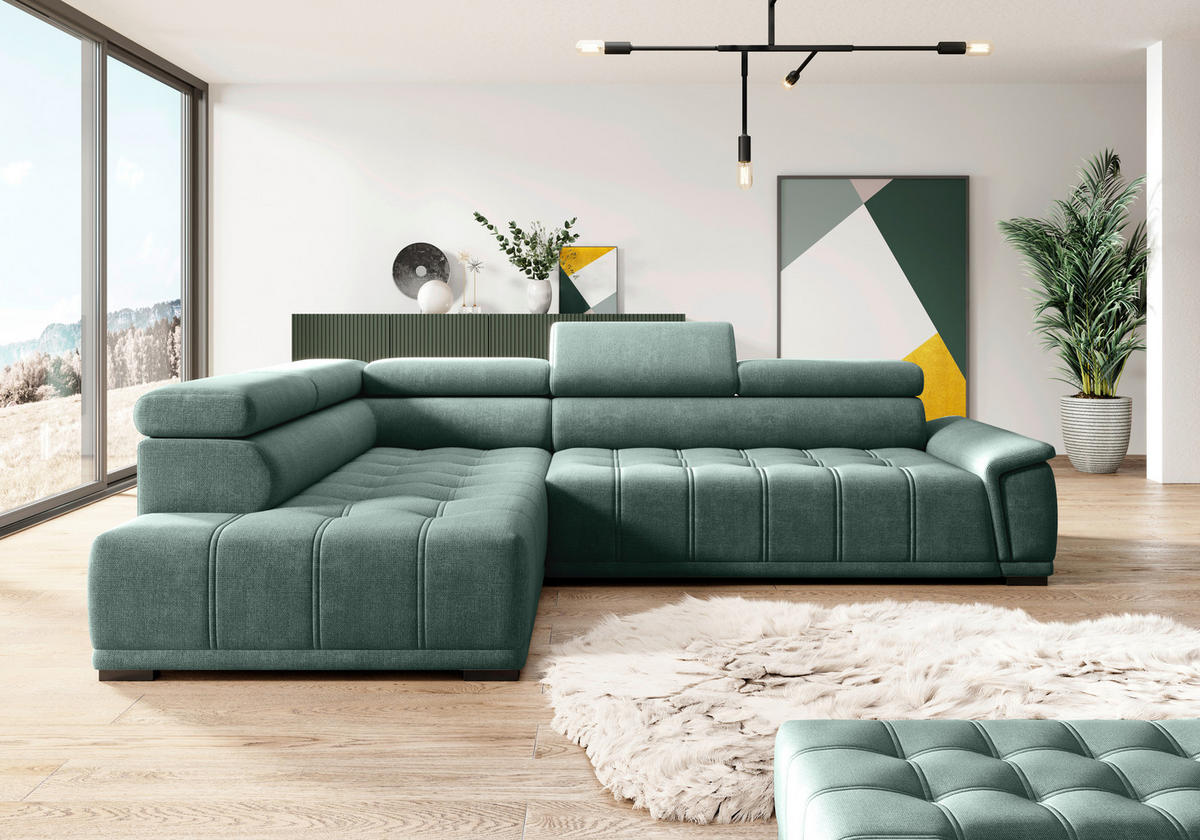 HÖRNSOFFA i chenille, vävt tyg mörkgrön  - svart/mörkgrön, Modern, textil/plast (206/283cm) - MID.YOU