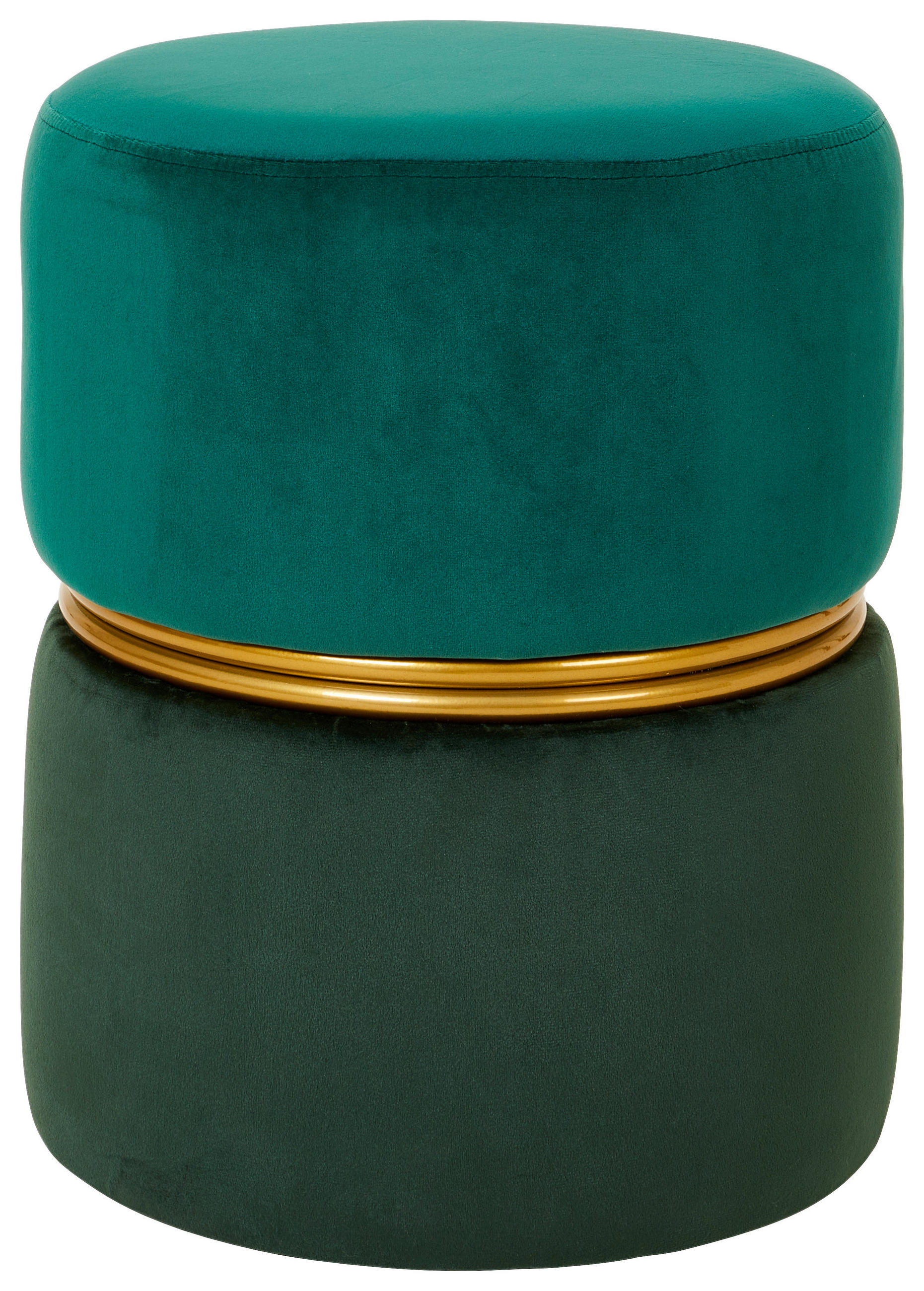 HOCKER Samt Grün, Goldfarben, Dunkelgrün  - Dunkelgrün/Goldfarben, Trend, Textil/Metall (34/42/34cm) - Xora