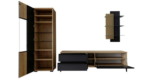 WOHNWAND in Anthrazit, Wildeiche 277/200/45 cm - Wildeiche/Anthrazit, Design, Glas/Holz (277/200/45cm) - Moderano