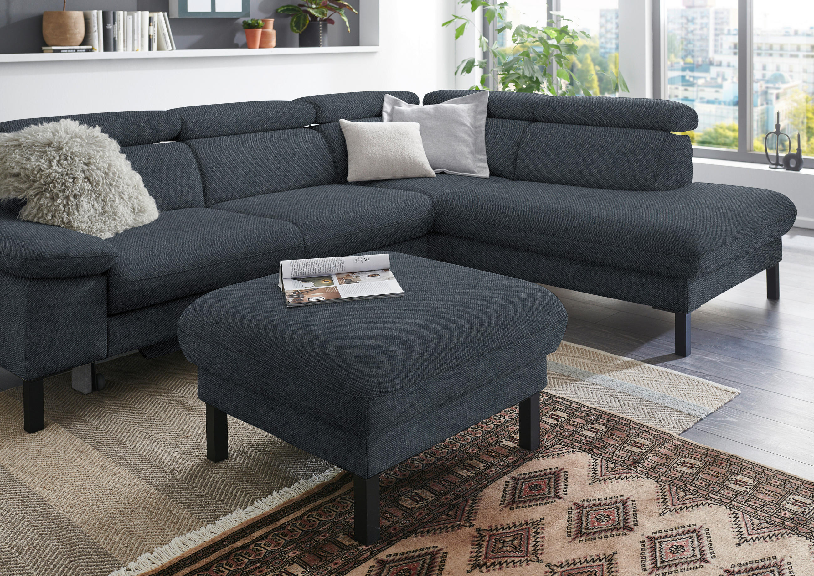 HOCKER in Textil Anthrazit  - Anthrazit/Schwarz, Design, Textil/Metall (74/46/74cm) - Pure Home Comfort