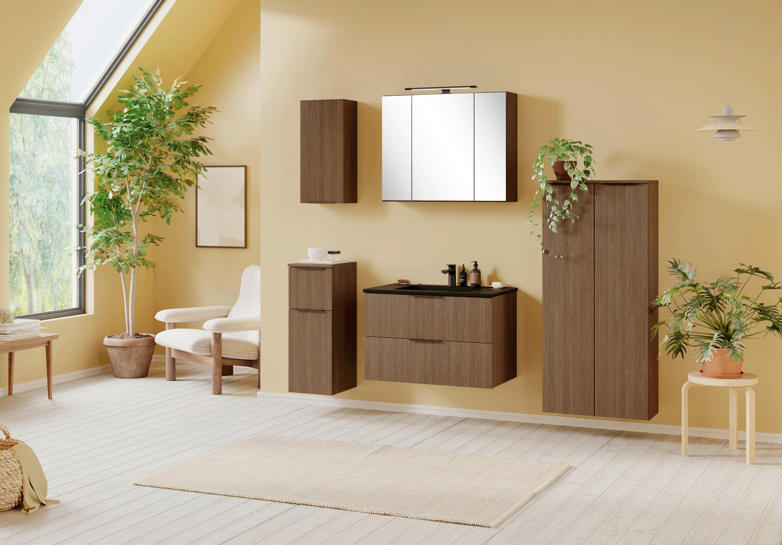 MIDISCHRANK 60/130/27 cm  - Dunkelbraun/Schwarz, Natur, Holzwerkstoff/Kunststoff (60/130/27cm) - Held
