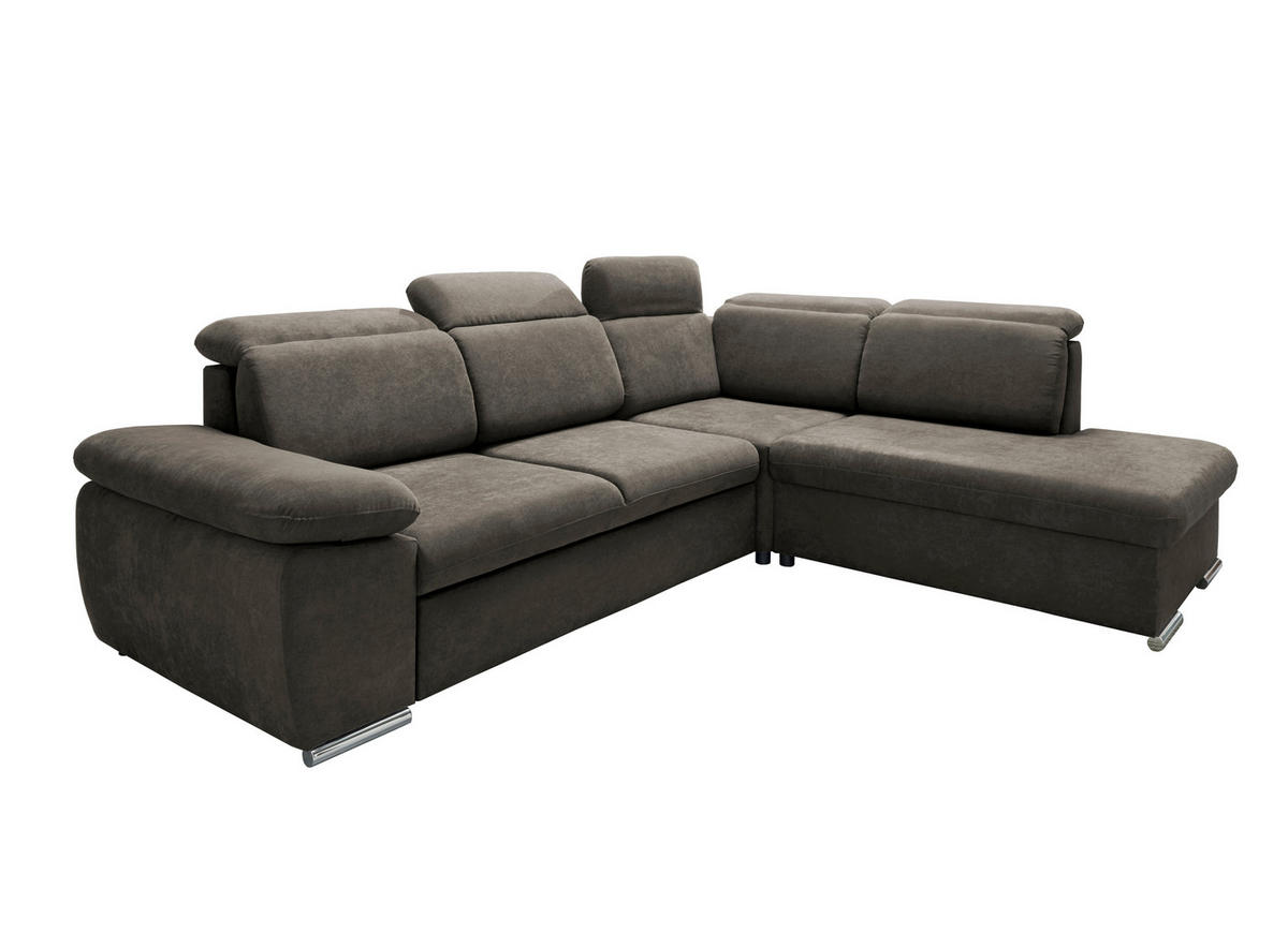ECKSOFA Mikrofaser Dunkelbraun  - Chromfarben/Dunkelbraun, Design, Textil/Metall (283/228cm) - Livetastic