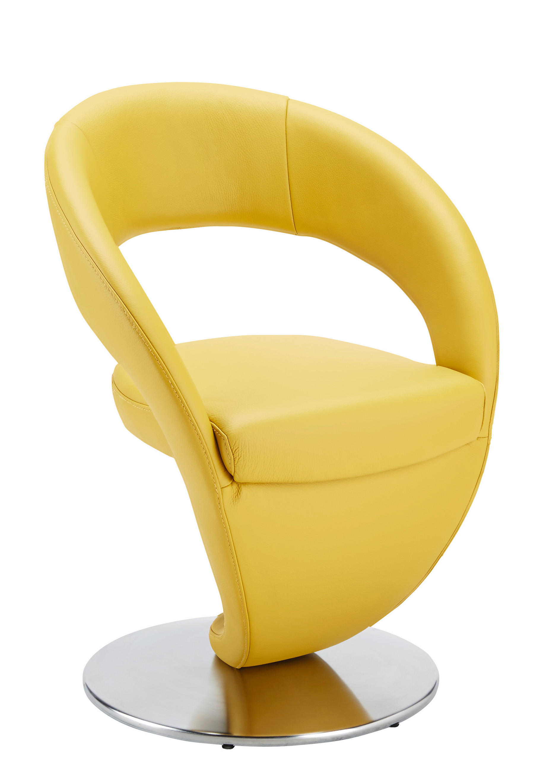 STUHL Echtleder Gelb, Edelstahlfarben Lederauswahl, Stoffauswahl - Edelstahlfarben/Gelb, Design, Leder/Metall (62/86/61cm) - Moderano